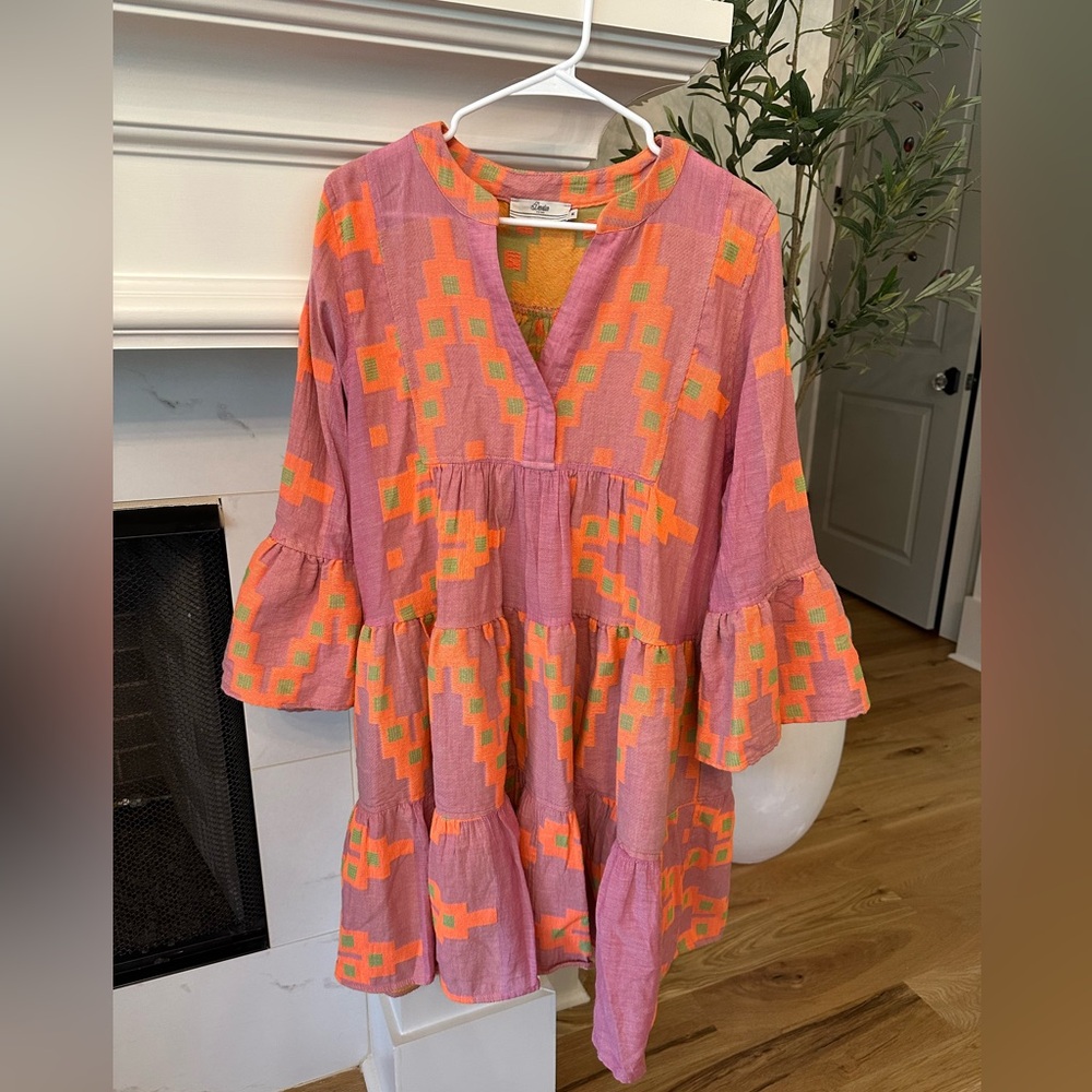 Devotion Twins Ella Tiered Mini Dress - Orange/Pink Colorway - Picture 2 of 3